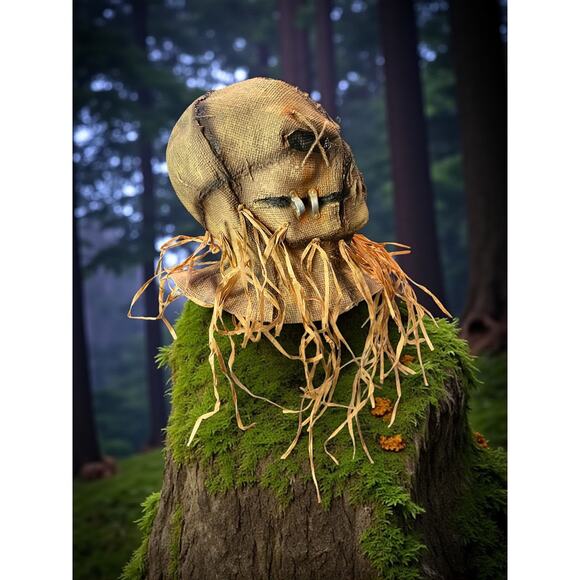 Scarecrow Burlap Halloween Mask-Distressed Horror Cosplay Prop-Raffia-Creepy - Picture 4 of 9